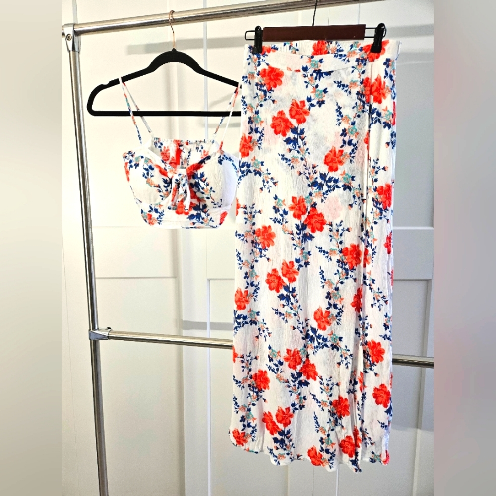 Crop top and wrapped maxi skirt size small, rayon cotton.